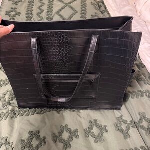 BEIS Black Croc-Embossed Laptop Tote